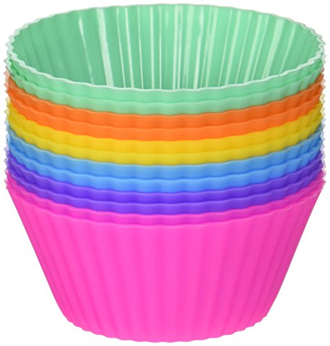 Hulless Reusable Silicone Baking Cups - Set of 12 Nonstick Cupcake Liners in 6 Vibrant Colors
