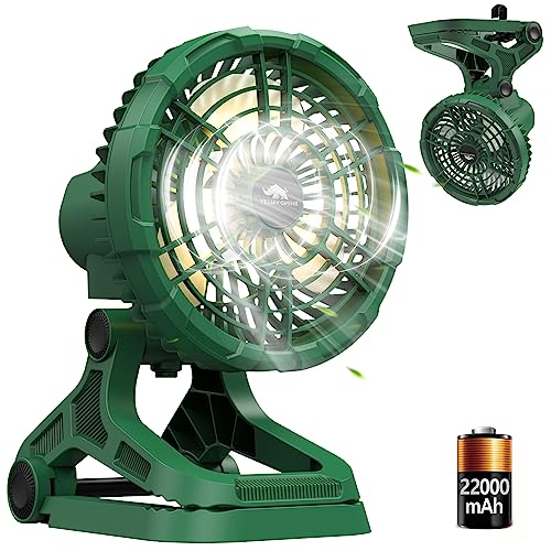 22000Mah Portable Camping Fan With Led Lantern, 360°Auto-Rotating Outdoor Tent Fan Rechargeable Battery Operated Usb Clip On Desk Fan With Stepless Speed & Timer, Hanging Hook For Outdoor, Home, Green #TOP7