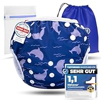 KIDVERSE Schwimmwindel Baby Badehose 0-3 Jahre - Hautfreundliche Schwimmwindeln wiederverwendbar & saugstark - Größenverstellbare Badewindel Baby Schwimmhose inklusive Tragetasche & Wäschenetz