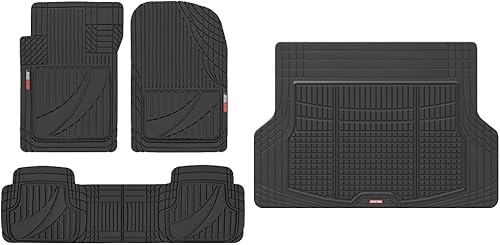 Motor Trend FlexTough - Alfombrillas de goma negra avanzadas, 3 piezas y forro de alfombrilla de carga FlexTough de alta calidad, con agarres de
