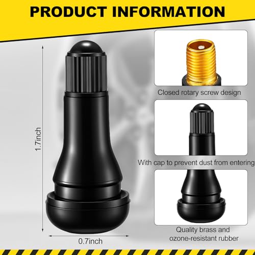 Image of Tallew 100 Pieces TR413 Tire Valve Stems, Rubber Snap-in Tubeless, Black
