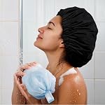 Reusable Shower Cap for Women, Large Waterproof Shower Bonnet Washable Elastic Band Bath Accessories Hair Hat for Long Hair, Braids(Black) - Image 5