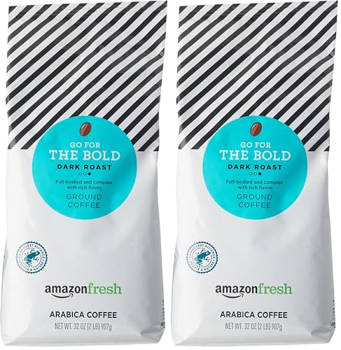 Image of AmazonFresh Go For The Bold Ground Coffee, Dark Roast, 32 Ounce (Pack of 2)