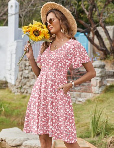 Image of Zeagoo Womens Summer Dress Casual Swing Sundresses Floral Ruffle Short Sleeve Wedding Guest Dress Beach Mini Dress 2026