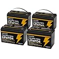 12V 100Ah LiFePO4 Lithium Battery Group 31 (4-Pack) With Built-in 100A BMS, Low-Temp Protection Up to 15000 Deep Cycles Rechargeable Battery for RV, Marine, Solar System, Van, Trailer, Backup