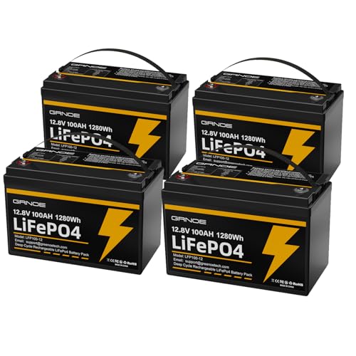 GRNOE 12V 100Ah LiFePO4 Battery (4-Pack)