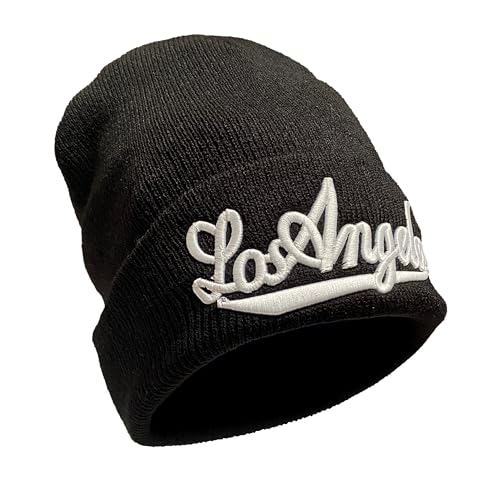 COUVER Unisex City Name Embroidered Beanie, Los Angeles/Black, One Size, 1pc