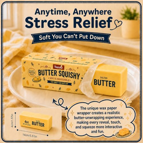 Image of 1PCS Butter Squishy - Slow Rising Butter Squishy Toy, Realistic Food Fidget Toys for Adults, Soft PU Material, Sensory Anxiety Relief & Focus Aid, Portable 5.5 Inch Squishy Butter for Office & Home