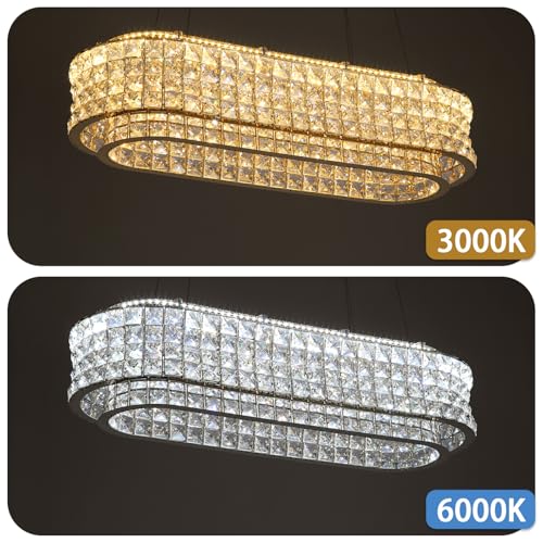 Image of L32 x W12 Modern Chandeliers for Dining Room LED Dimmable Pendant Lighting Ceiling Chandelier Crystal Rectangle Light Fixtures Gold