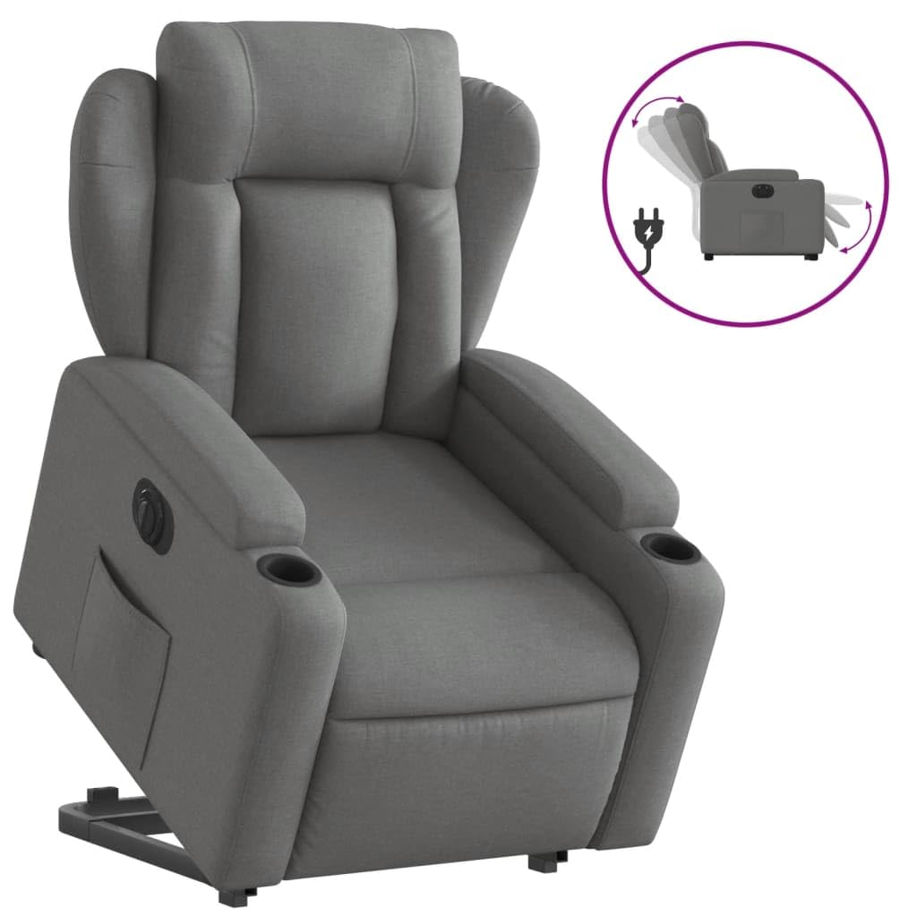 Elektrischer Relaxsessel Dunkelgrau Stoff mit Aufstehhilfe 135° Liegefunktion 77x94,5x100 cm Bequemer TV Lesesessel für Wohnzimmer Schlafzimmer Seniorengerecht