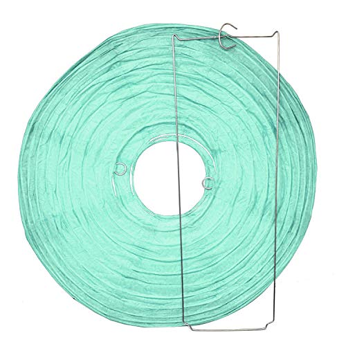 Image of Mudra Crafts 12 Inch Round Chinese Aqua Paper Lanterns Hanging Decor | 10 PCs, Reusable, Indoor Outdoor Decorative Lamp Shade, for Ceiling, Wedding, Shower, Party, Festival, Home Decoration