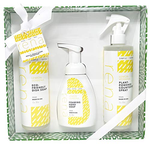 Rena Foaming Hand Soap, Eco-Friendly Dish Soap & Plant-Powered Countertop Spray 3-pk  Lemon Verbena  Non-Toxic Ingredients, Natural Cleaning Products Gift Set, Vegan