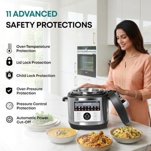 Image of Libra 6L Electric Pressure Cooker, 19-in-1 Digital Multi Cooker with 304 Stainless Steel Inner Pot, 1000W, 10 Layer Safety, One Touch Pressure Release, Delay Timer & Keep Warm for Rice, Dal, Biryani