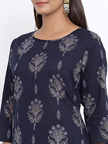 Image of Doriyaan women Floral Printed straight cotton kurta With Sharara salwar suit Set Blue