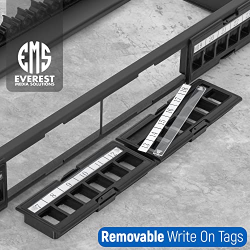 Everest Media Solutions 24-Port Blank Keystone Patch Panel (1-Pack) - Snap-In Design With Adjustable Rear Cable Management Bar - Heavy-Duty 19" 1U Rack, For Cat5E, Cat6, Cat6A, Usb, Hdmi #TOP6