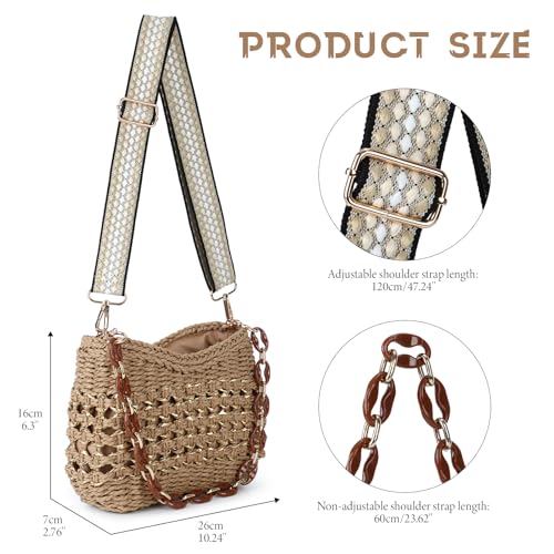 Fecialy Handmade Straw Crossbody Bag for Women Chic Summer Woven Shoulder Bag Beach Handbag with Chain3