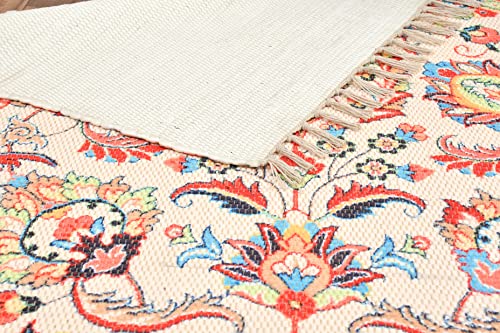 HOMADORN Handmade Sustainable Printed Modern Dhurrie/Rugs/Carpet upcycled from Scrap Fabric for Living Room/Bedside Runner for Enhanced Decor (3x5 feet)