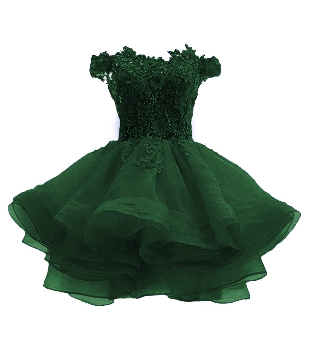 Teens Short Prom Dresses Off The Shoulder Lace Applique Homecoming Dress Organza Cocktail Dresses