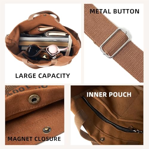 Image of Canvas Tote Bag For Women inside out bag Crossbody Handbag with Adjustable Strap and Coin Purse for Work,Travel,Grocery