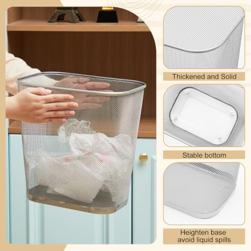 Image of Nuanchu 12 Pcs Sliver Mesh Trash Cans Bulk, 4 Gallon Metal Wastebaskets | Rectangular Open Top Mesh Waste Baskets, Under Desk Trash Cans for Office Bedroom, Bathroom, Kitchen, 11.7 x 8.5 x 11.8 Inch