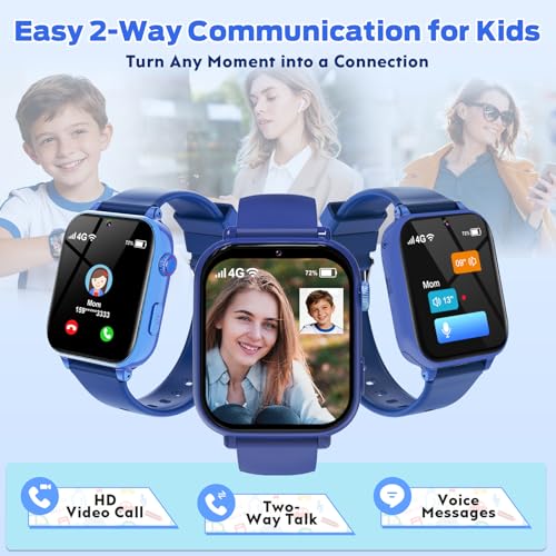 Image of 4G Kids Smart Watch with GPS Tracker, Video Call & Texting, Smart Watch for Kids with SIM Card, SOS, School Mode, HD Camera, Pedometer, Kid Watch Gift for Boys Girls Age 4-12, Bule