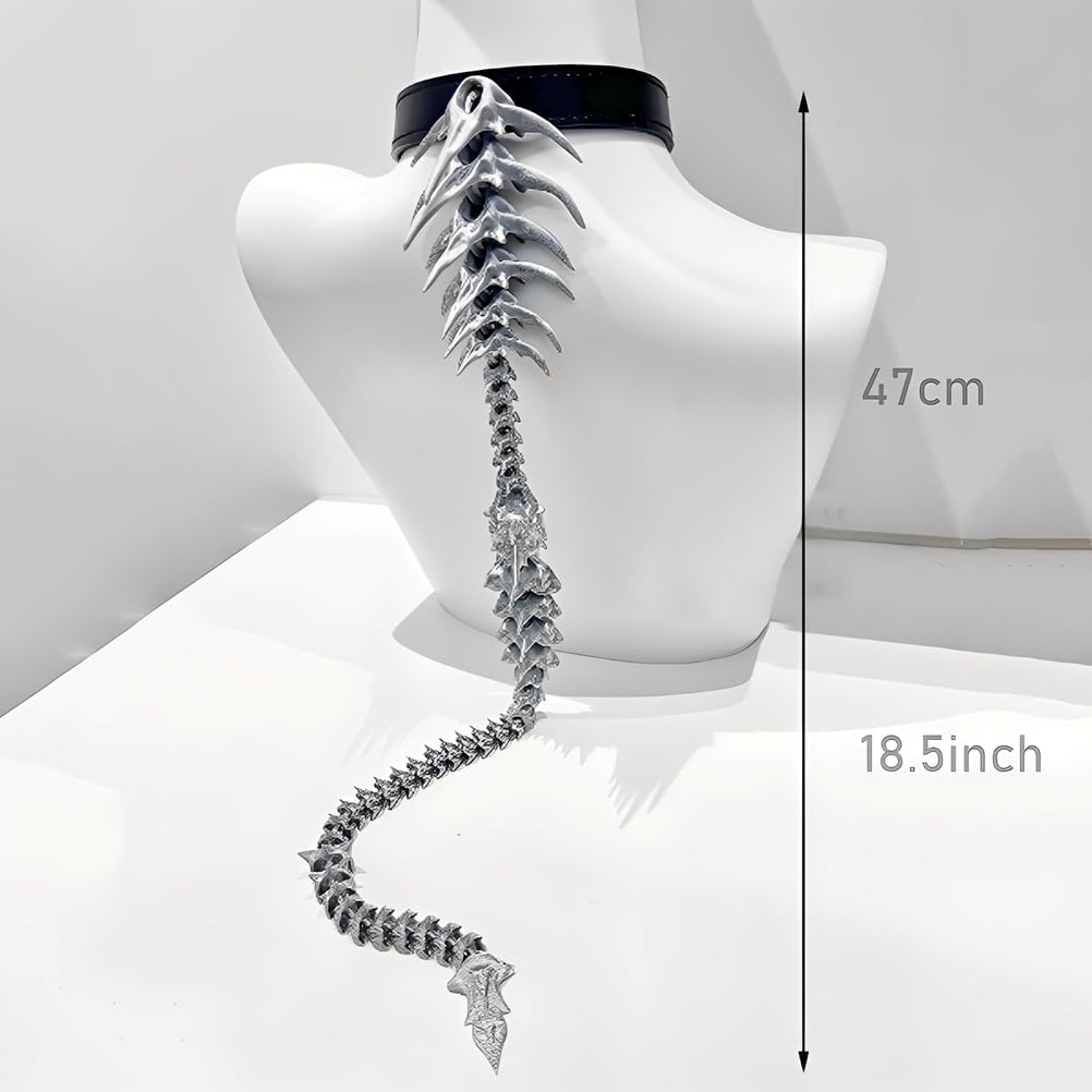 Gothic Vertebrae Neck Ornament 3D Printed Black Leather Collar Halloween Costume Party Anime Cosplay Subculture Accessories