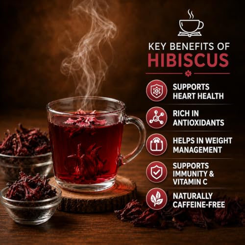 Image of BREW SAGE Hibiscus Herbal Tea | SUPPORTS HEART HEALTH & Helps Maintain Blood Pressure | GLOWING SKIN | Anti-Inflammatory Antioxidant | Caffeine Free Sugar Free | Vegan GMP Certified | 30 Tea Bags