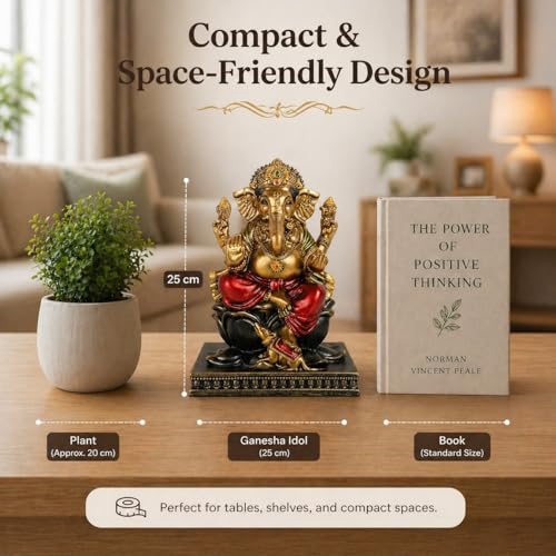 Image of ARMONIA Premium Lord Ganesha Idol for Home Decor - 9.8Inch Handmade Ganesh Murti |Antique Finish Ganpati Statue for Mandir,Office Desk |Polystone |Best Spiritual Gift for Diwali,Wedding & Housewarming