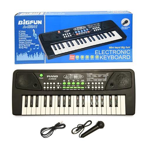 TOYZOLDER Piano Keyboard for Kids with Mic (1 Year Warranty) 37 Keys 8 Rhythms Tones 6 Demo Songs Portable Keyboard Piano Toy Educational Musical Keyboard Ideal Birthday Gift for Boys & Girls (Black)