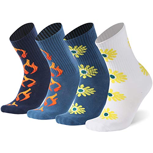 SuMade Women Colorful Fashion Socks,Womens Crew Socks Cool Combed Cotton Dress Socks Design Casual Crew Socks 4 Pairs