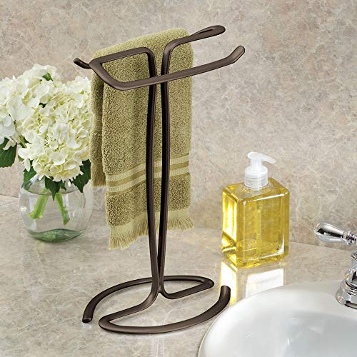 iDesign-Axis-Metal-Hand-Towel-Holder-for-Master-Bathroom-Vanities-Countertops-Kitchen-Holds-2-Finger-Tip-Towels-Bronze iDesign Axis Metal Hand Towel Holder for Master Bathroom Vanities Countertops Kitchen Holds 2 Finger Tip Towels Bronze