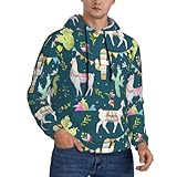 SDEGTHO Sudadera con capucha para hombre, diseño de cactus tropical, alpaca, estampado gráfico, diseño de llama, con cordón, de manga larga, para hombre, Negro, S