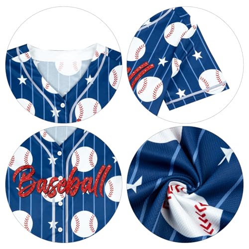 Image of Baseball Shirt Women Baseball Jersey Graphic Button Down Shirt Game Day Short Sleeve Tops