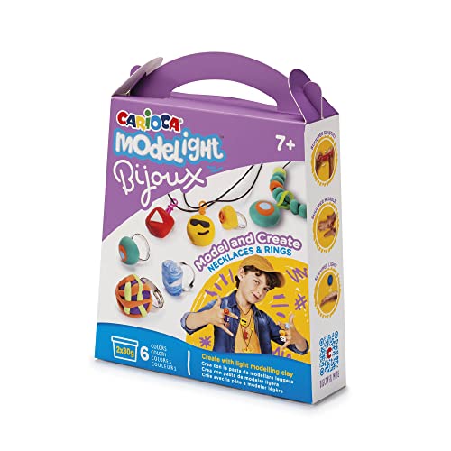Carioca Kit de Creación de Bisutería Modelight Bijoux | Modelo Collares y Anillos | Contiene 2 Botes de 30g de Pasta de Modelar + Tutorial Paso a Paso
