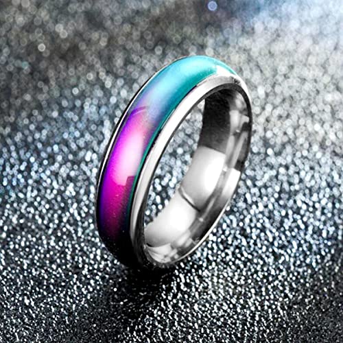 Image of 6mm Mood Ring Color Rings Comfort Fit Stainless-Steel Band Emotion Band Simulated Moon Stone for Kids and Adults (10#)