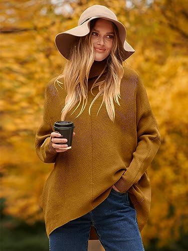 Caracilia Womens Turtleneck Long Sleeve Sweater Irregular Hem Casual Pullover Knit Tops - Image 7