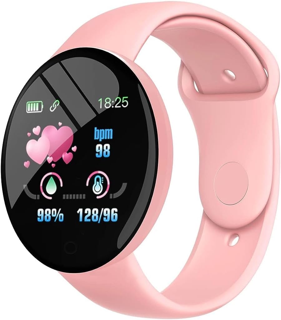 Affordable Smart Watch Band Bracelet for Girls Boys Kids Teens Men Women with Blood Pressure Monitor Fitness Tracker Call and Message Notification - Circular Dial (Pink)
