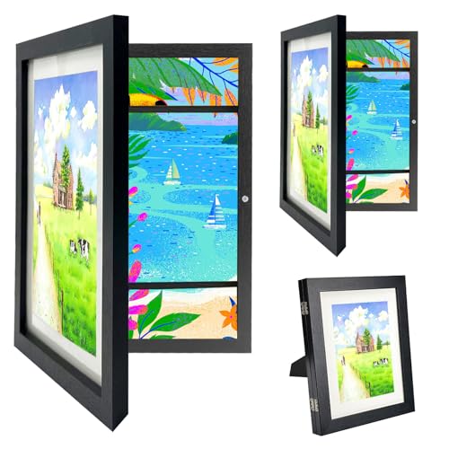 2PCS A4 Kids Art Frame Children Artwork Picture Display Frame Changeable Kid's Artwork Storage Front Opening Frames for Kids Drawings Artworks Schoolwork Home Office Wall Hange and Table Decor(Black)