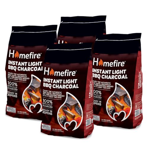 Homefire Instant Light Lumpwood Charcoal, Great for Traditional BBQs, 1kg (8 Packs)
