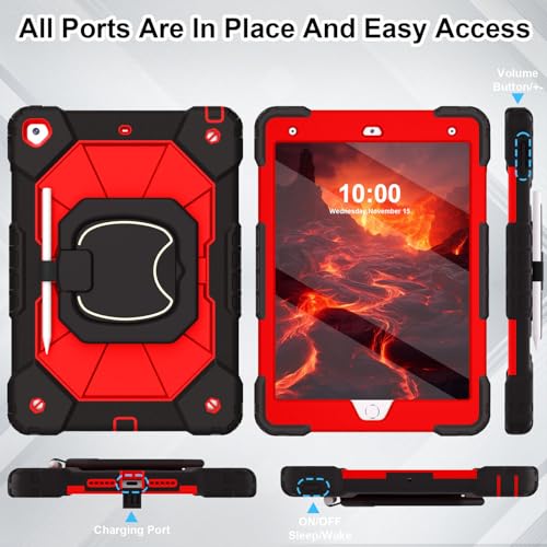 Image of WESOROL Case for iPad 9th /8th /7th Generation 10.2 Inch (2021 /2020 /2019),Full-Body Drop Protection 9th Generation iPad Case with Rotating Stand Screen Protector Pencil Holder Holde,Black Red