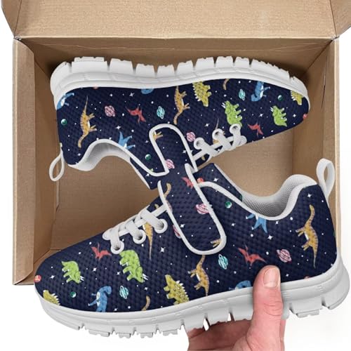Unisex-Child Boys Girls Shoes Anti-Skid Tennis Sneakers Outdoor Casual Kids Shoes Running Shoes(Little Kid/Big Kid) Cartoon Dinosaur Planet Pattern（White Sole）2