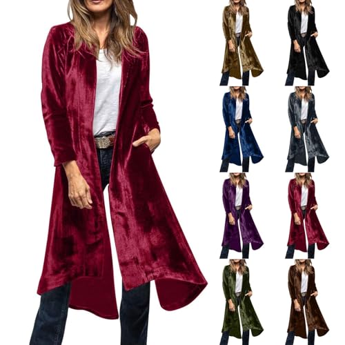 HGps8w Womens Vintage Velvet Open Front Cardigan Split Back Long Blazer Suit Jackets Sports Coat Flowy Outerwear2