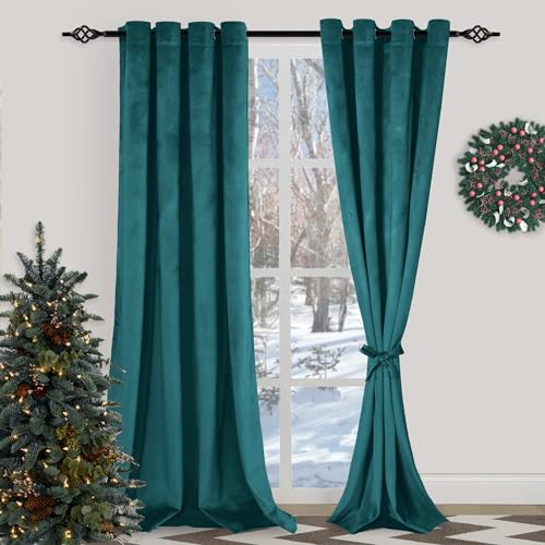 XWZO Teal Velvet Curtains 108 Inches Long, Elegent Soft Luxury Curtains for Living Room, Thermal Insulated Room Darkening Teal Curtain for Bedroom Decor, Velvet Drapes Set 2 Panels