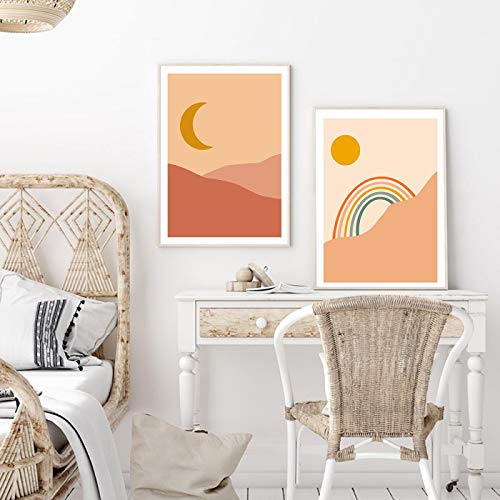 Affiche style nordique pour salon chaleureux : set de toiles Moon Mountain 70x100cm sans cadre
