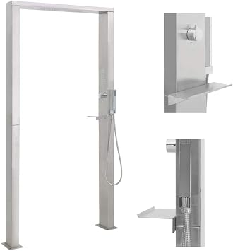 vidaXL Outdoor Shower Garden Patio Rainfall Waterfall Body Massage Handheld Shower Head Double Jets Shower Towers Waterfall Stainless Steel