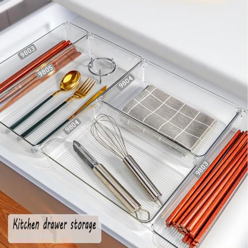 YIHAOBOX 16 Stücke Schubladen Ordnungssystem, Organizer Ordnungssystem mit 5 Schublade Größen, Antirutsch Transparent Divider Make-up Organizer für Küche Badezimmer Kosmetik (Transparent)