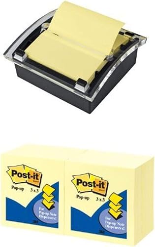 Post-it Dispensador de notas emergentes, dispensador negro + notas emergentes de Post-it de 3 x 3 pulgadas, amarillo canario, 12 blocs