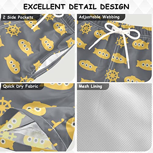 Pigsaly Yellow Submarine Boys Swim Trunks Gold Rudder Nautical Toddler Beach Board Shorts Baby Summer Bathing Suit M3