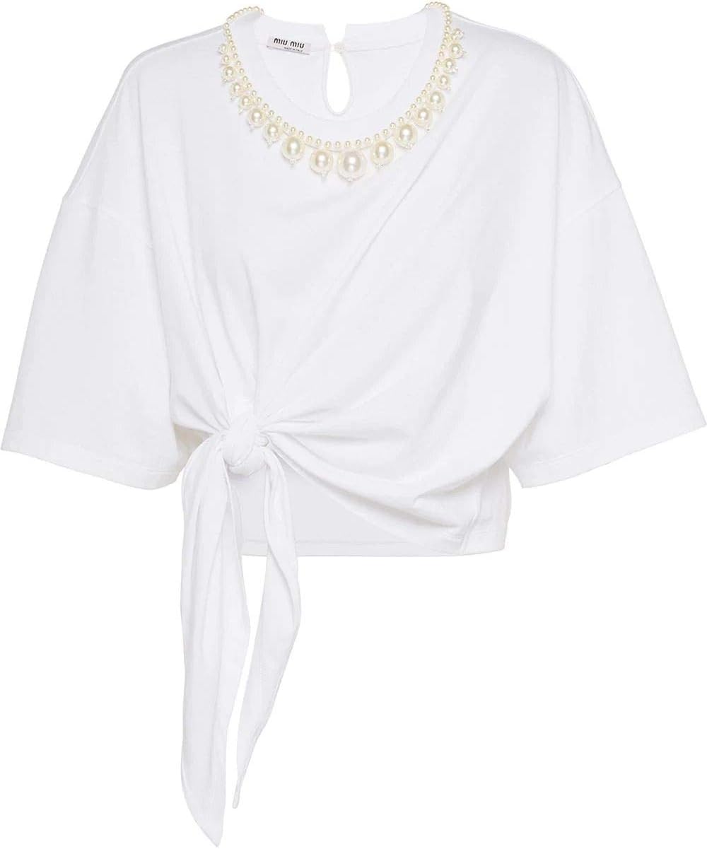 Miu Miu Luxury Fashion Womens MJN1831V0FF0009 White T-Shirt | Spring Summer 20