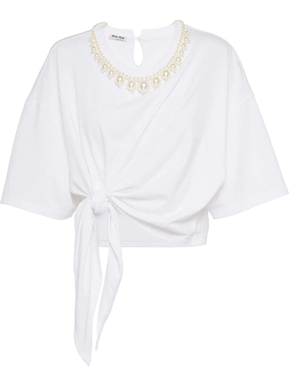 Miu Miu Luxury Fashion Womens MJN1831V0FF0009 White T-Shirt | Spring Summer 20